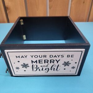 Wooden Square Tree Collar Black Merry And Bright 9" x 9" x 5" Used